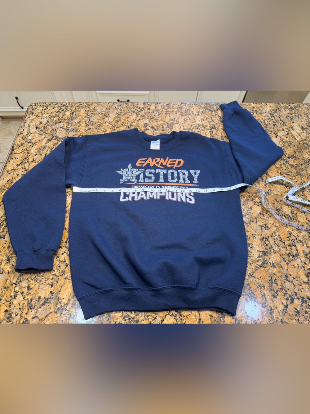 Gildan Navy Blue Sweatshirt with Orange & White Astros Graphic